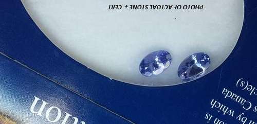 1.12CT(2 PCS)"HKD CERTIFIED" 100% AAA NATURAL TANZANITE BLUISH/VIOLET-VVS- ERV R14000