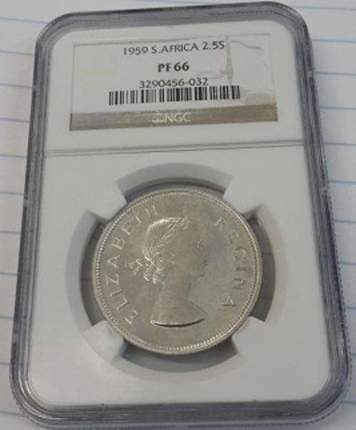 1959 SA Union Silver 2.5 Shilling (Halfcrown) NGC Proof 66 - Mintage: 950-Gem Proof- Key Date |