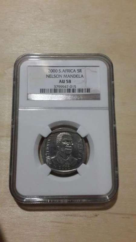 SCARCE 2000 MANDELA SMILEY -NGC GRADED AU58