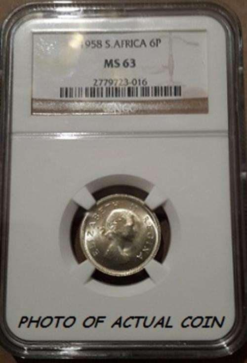 1958 SOUTH AFRICAN 6P - N.G.C GRADE MS63
