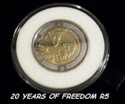 2014 20 YEARS OF FREEDOM R5 COIN - LIMITED EDITION - S A MINT DISPLAY BOX