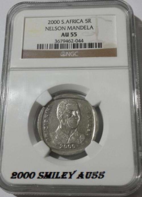 SCARCE GRADE - 2000 MANDELA SMILEY -NGC GRADED AU55
