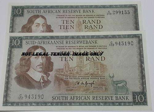 1ST ISSUE TEN RAND NOTES - TW DE JONGH - CRISP NOTES X 2 AVAILABLE SOLD PER NOTE