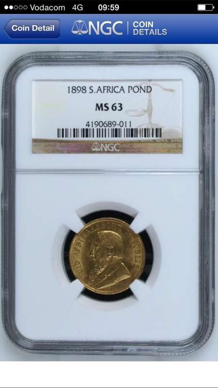 1898  SOUTH AFRICA GOLD POND - SLABBED  - NGC GRADED MS63