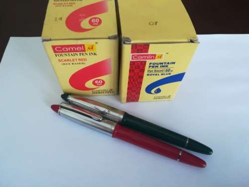 2x Camlin Fountain pens and 2x ink bottles