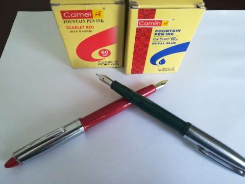 2x Camlin Fountain pens and 2x ink bottles