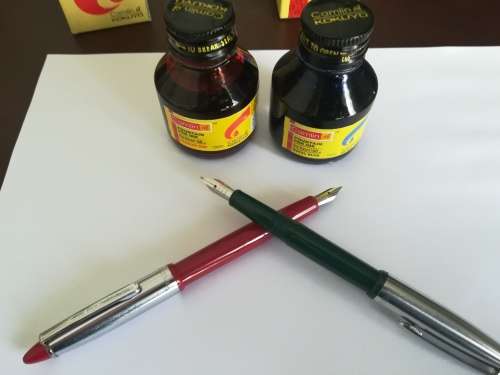 2x Camlin Fountain pens and 2x ink bottles