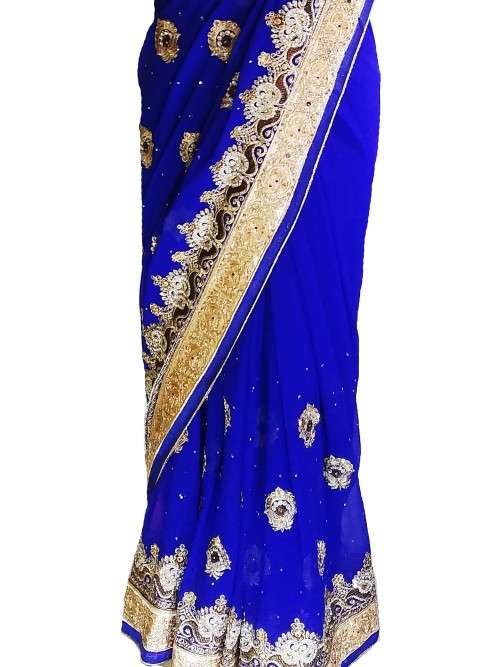 Stunning Blue Heavy Boarder Work Saree