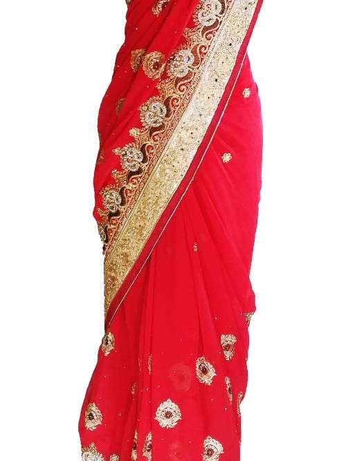 Stunning Red Heavy Work Border Saree