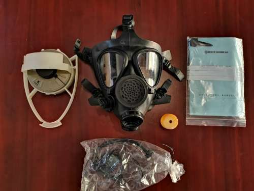 Brand New Huber Suhner Military Full Face Gas Mask with brand new filter cartridge
