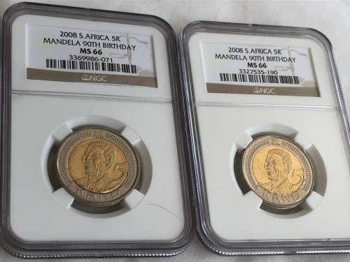 2008 R5 Mandela 90th Birthday NGC MS66 - 2coins 1bid