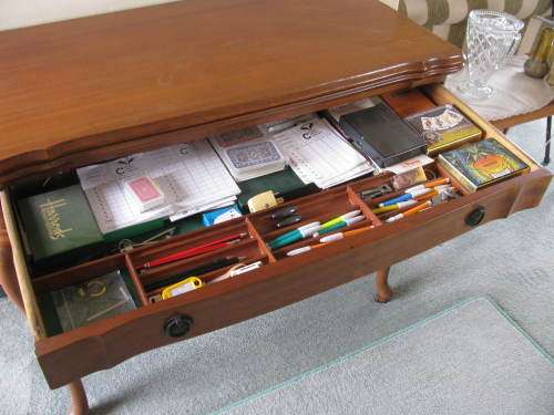 Bridge table with card drawer