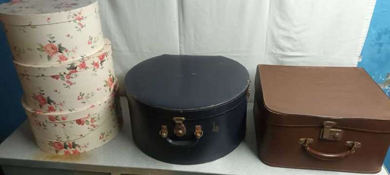 Vintage Hat Box Collection of 4 and 1 Vintage Suitcase