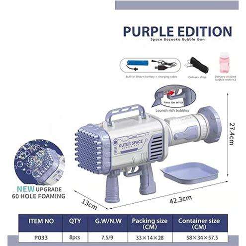 Rocket Launcher Bubble Machine 60 Hole Bubble Toy- Children`s Bubble Gun for Summer Outdoor