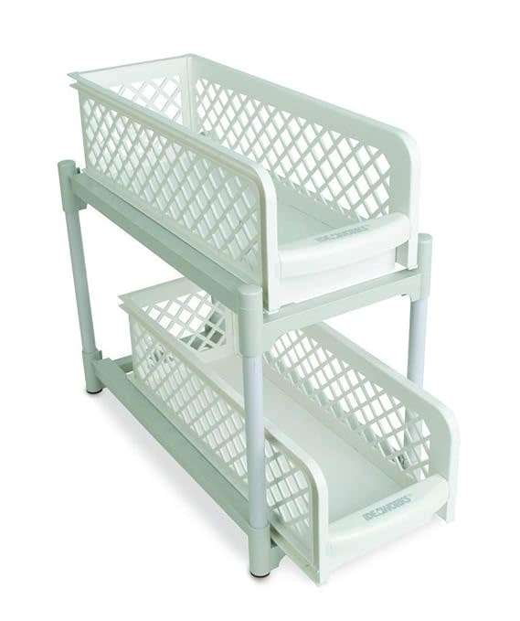 2 Tier Portable Sliding Basket Drawers Storage Cabinet Box (White)