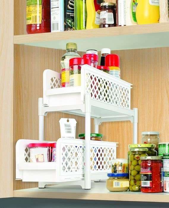 2 Tier Portable Sliding Basket Drawers Storage Cabinet Box (White)