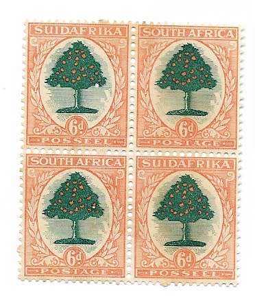 UNION OF SOUTH AFRICA. 1930-1945 6d Block of 4 MNH with Inverted Watermark