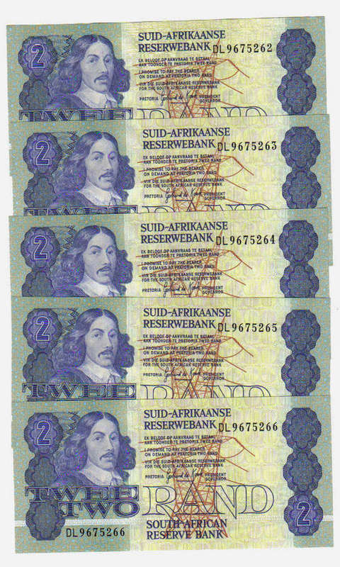 5 X UNCIRCULATED R2 consecutive numbers