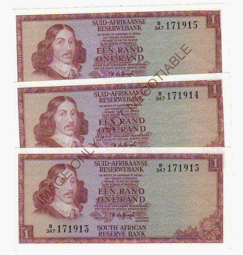 Set of 3 UNCIRCULATED R1 consecutive numbers