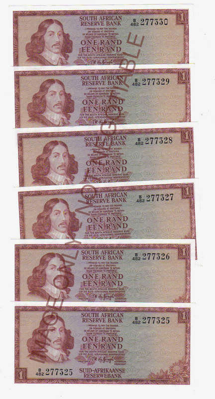 Set of 6 UNCIRCULATED R1 consecutive numbers