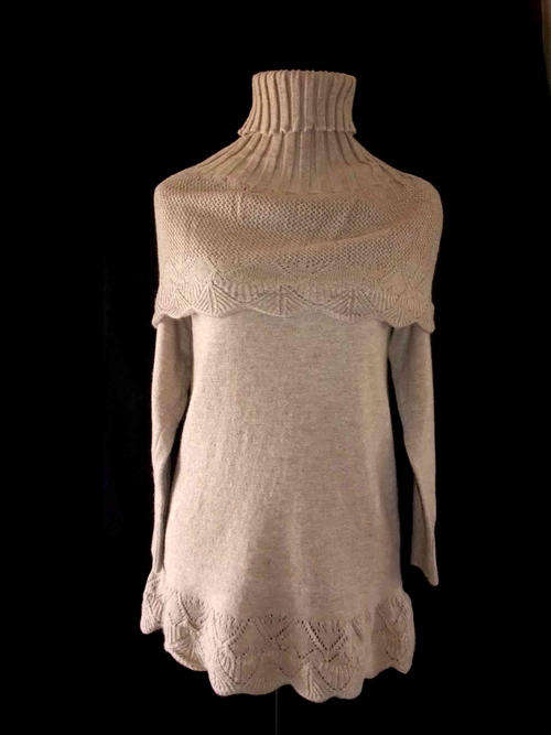 Elegant Beige Jersey + Turtleneck Shoulder Shawl