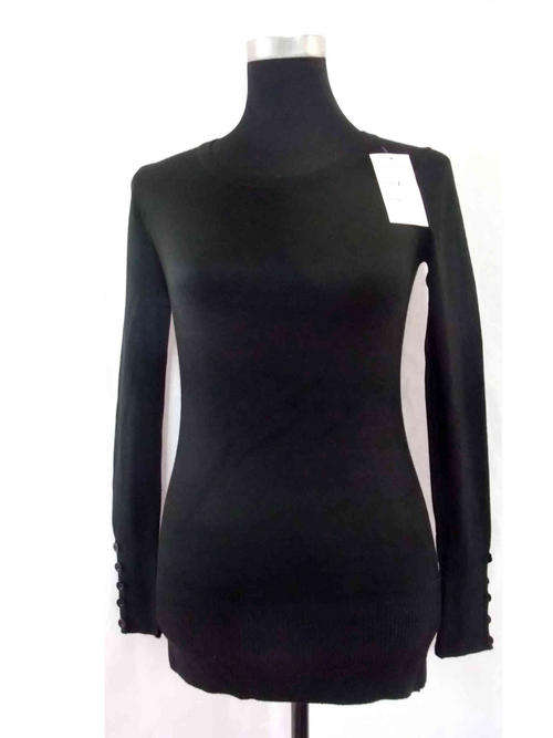 Long Undershirt Button Decor Long Sleeve Black 36/38