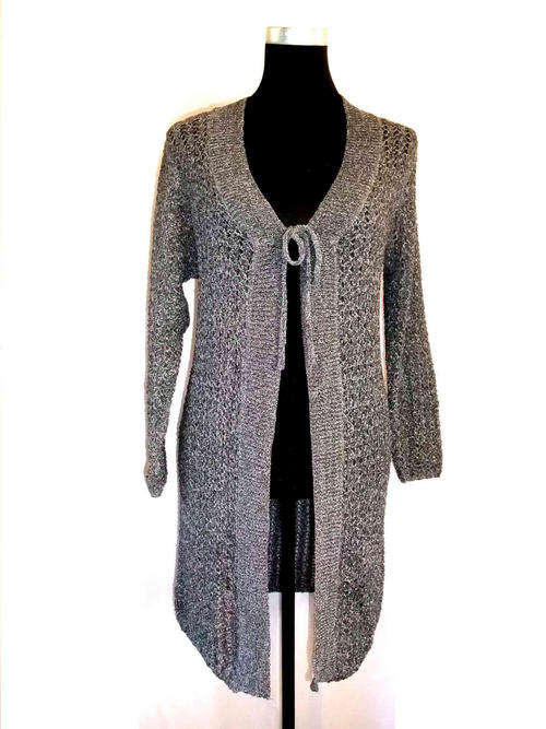 Elegant Loose Knit Long Cardigan Lead Color 38/40