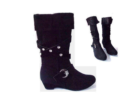 Suedette Buckle Diamante Black Boot SA Size 5