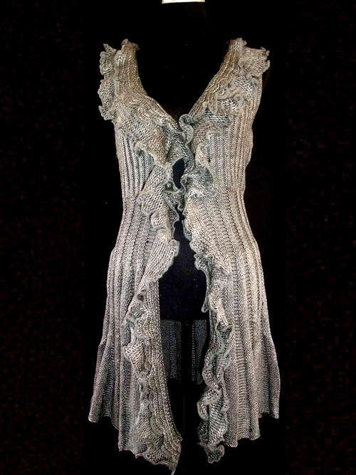 Romantic Flouncing Sleeveless Long Sweater Grey 36/38