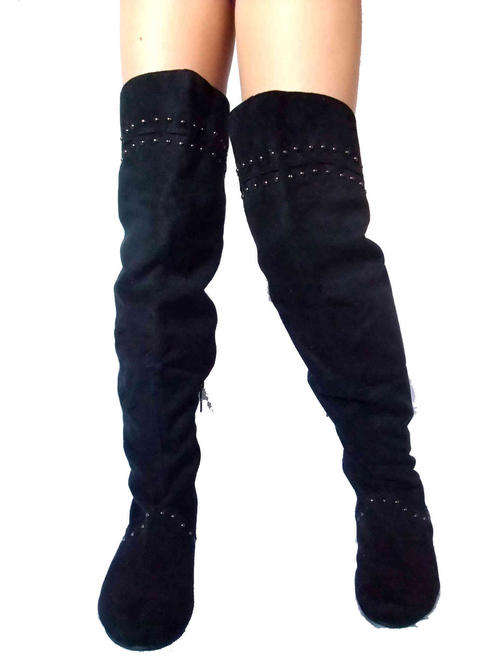 Thigh High Studded Flat Heel Black Boot SA Size: 3
