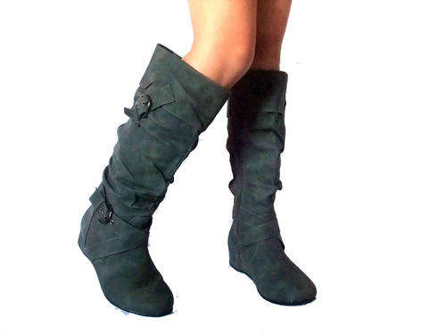 GREY KNEE HIGH BUCKLE BOOTS Size 7
