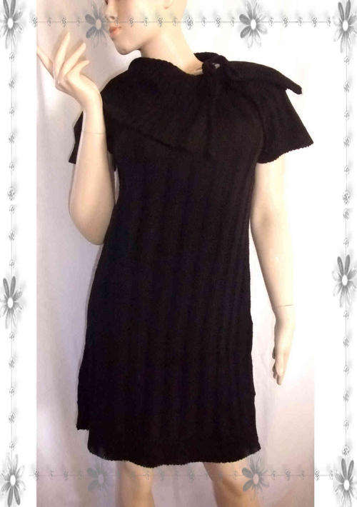 Simply Stylish Shawl Collar Black Wool Sweater Dress Size 34/36
