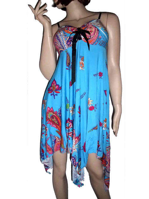 Flirty Spaghetti Strap Handkerchief Dress Blue 32/34