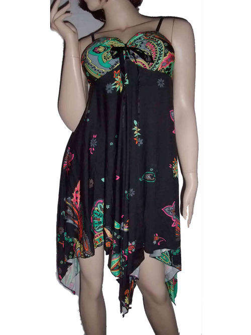 Flirty Spaghetti Strap Handkerchief Dress Black 32