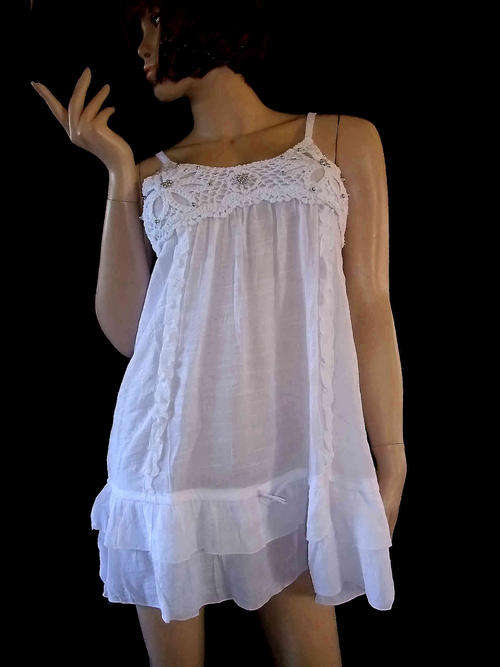 Sweet Smock Dress Double Layer Hem White 32/34