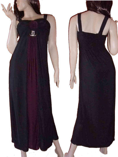 Elegant Wide Strap Maxi Dress Diamante Buckle Black/Purple 32/34