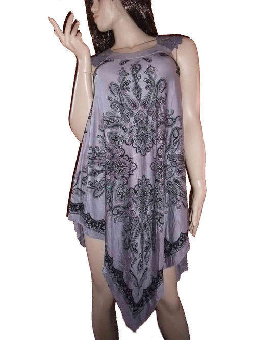 Handkerchief Floaty Top See Through Shoulder Grey