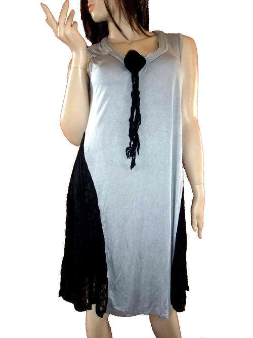 Elegant Sleeveless Lace Dress Grey/Black 34/36