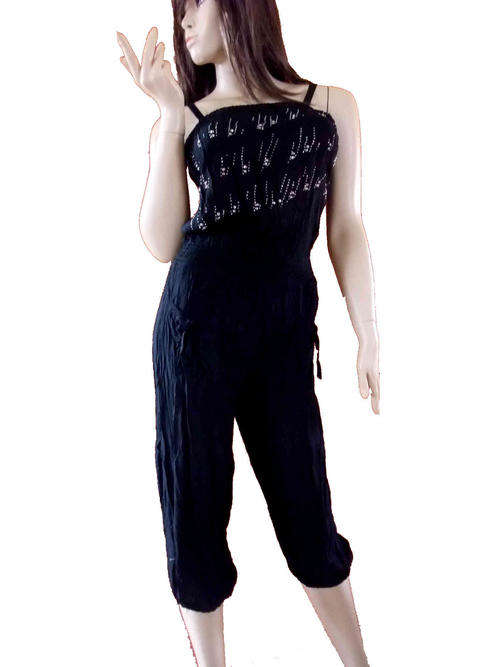 100% Cotton Casual Black Jumpsuit