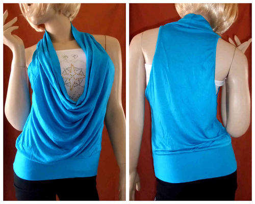 Drop Front 2 in 1 Trendy Top Blue/White 32/34