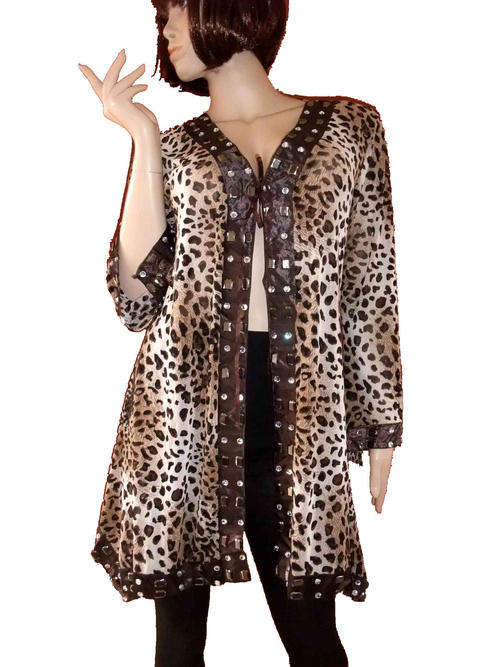 Eye Catching Leopard Long Cardigan Brown 34/36