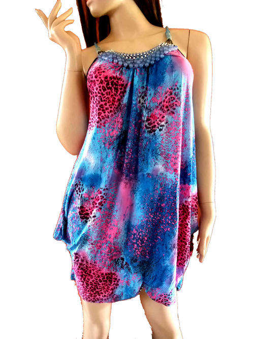Stunning Halter Neck Gathered Side Hem Beaded Dress Free Size
