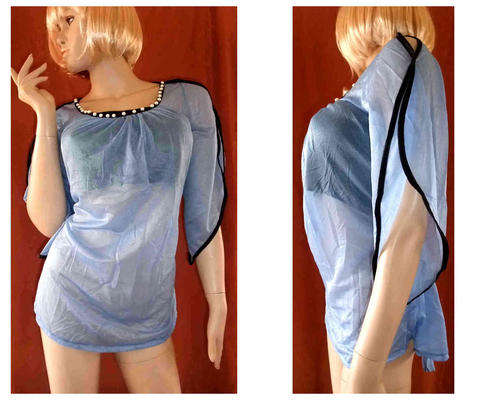 Metallic Chiffon Open Arms Pearl Trim With Tube Top Cornflower Blue 34/36
