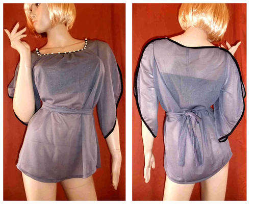 Metallic Chiffon Open Arms Pearl Trim With Tube Top Grey 34/36