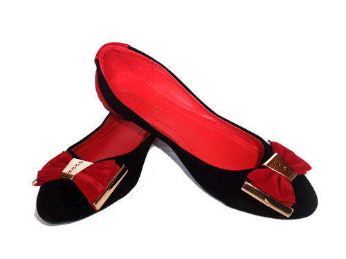 Two-Tone Velvet Bow Flat Pumps Size 6