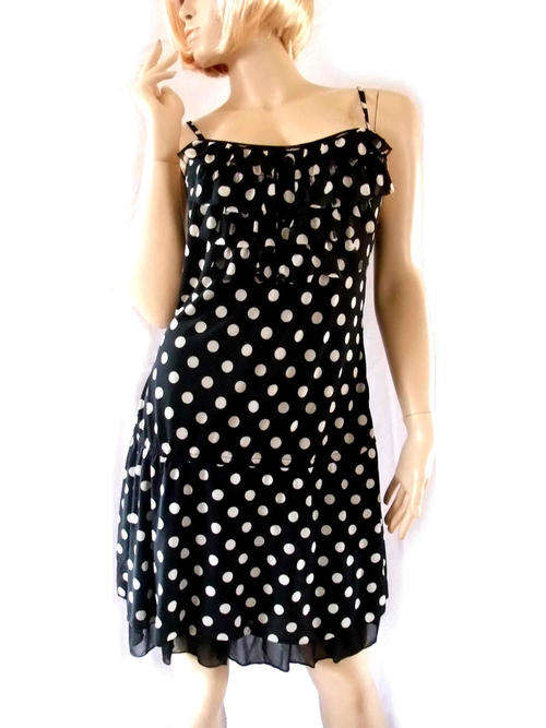 Polka Dot Chiffon Flounce Lined Dress 40/42