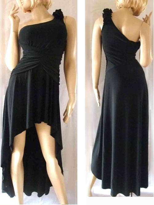 Rose One Shoulder High Low Evening Dress Black 34/36