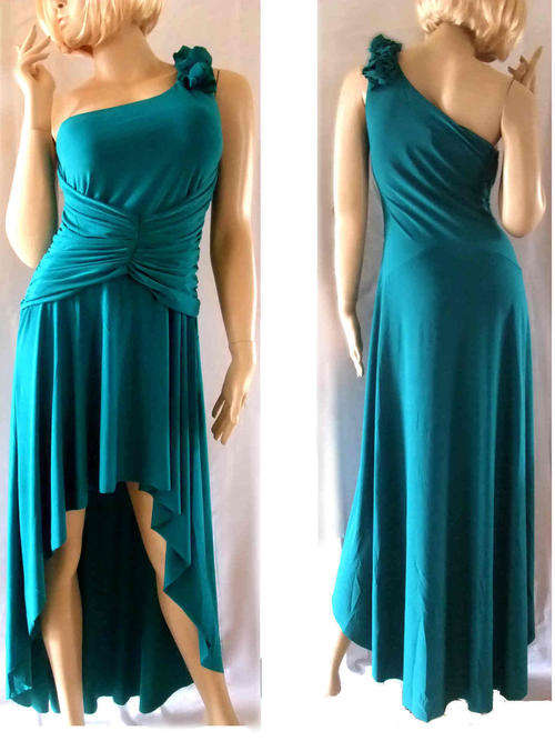 Rose One Shoulder High Low Evening Dress Teal 36/38
