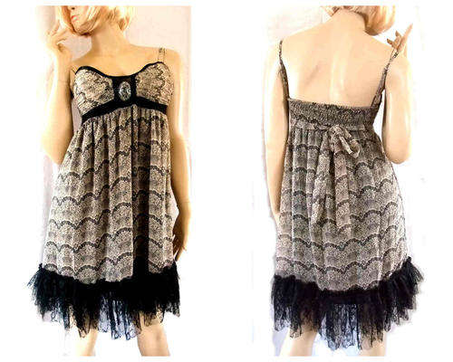 Padded Bra Knee Length Lined Lace Dress Light Brown 36/38