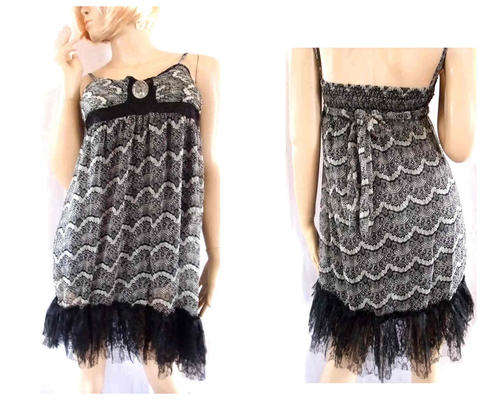 Padded Bra Knee Length Lined Lace Dress Black 30/32